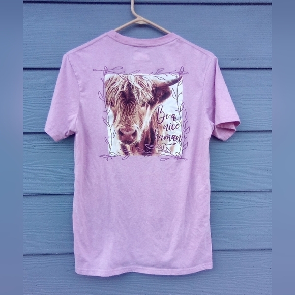 Women's Pink Be a Nice Human Cow T Shirt Size Medium M Farm to Market Cattle - Picture 1 of 3